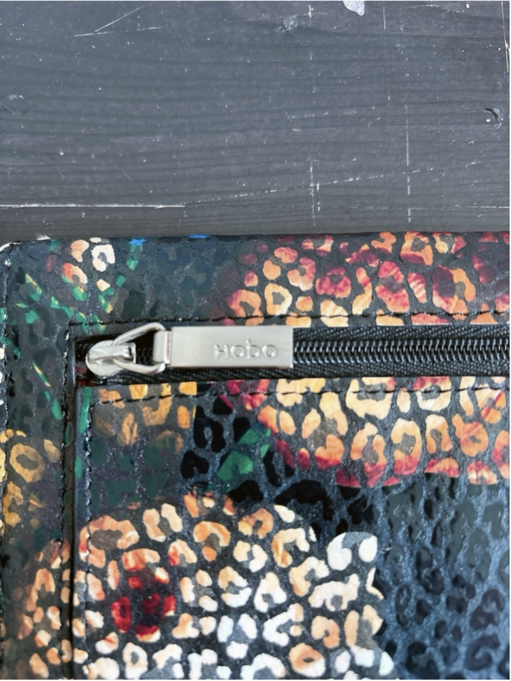 Hobo The Original Leather Trifold Wallet Floral Leopard Print Teal Lining EUC - Picture 4 of 8